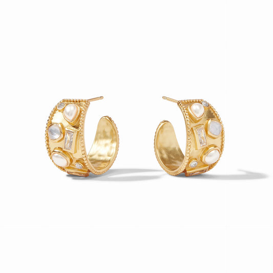 Antonia Mosaic Gold Hoop Earrings | Iridescent Clear Crystal, 1in