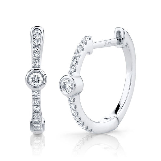 Diamond Bezel Hoop Earrings | 14k White Gold .13c