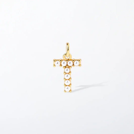Pearl Initial Charm Pendant | T