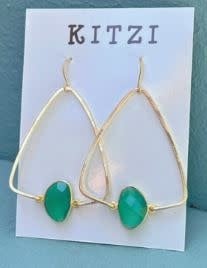 Kitzi Green Stone Gold Triangle Earrings