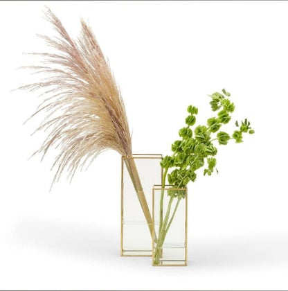 Square Vase w/ Gold Metal Trim S/2