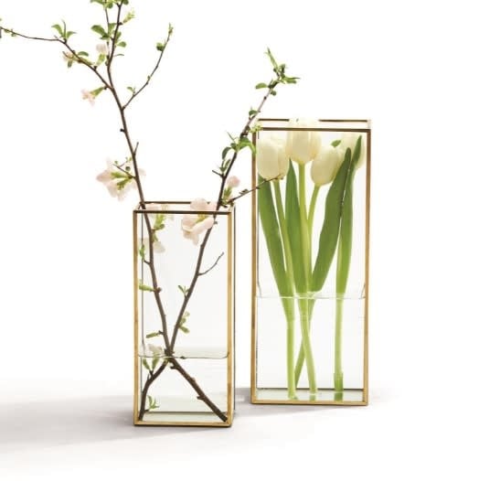Square Vase w/ Gold Metal Trim S/2