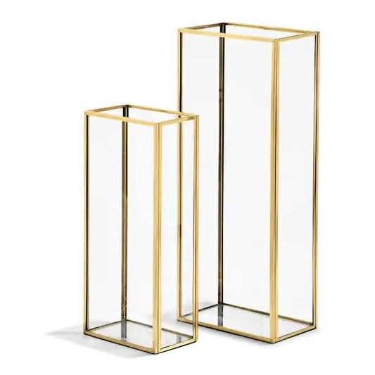 Square Vase w/ Gold Metal Trim S/2