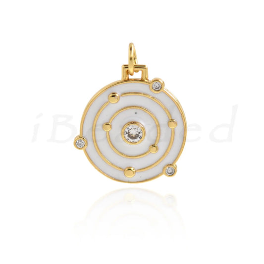 Solar System White Enamel Disc Charm Pendant