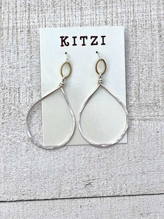 Kitzi Silver Teardrop Twist Gold Loop Earrings