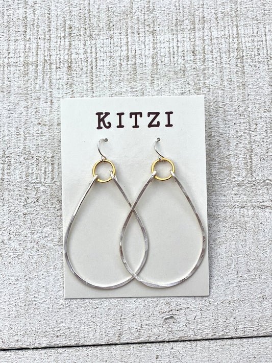 Kitzi Silver Teardrop Gold Circle Earrings