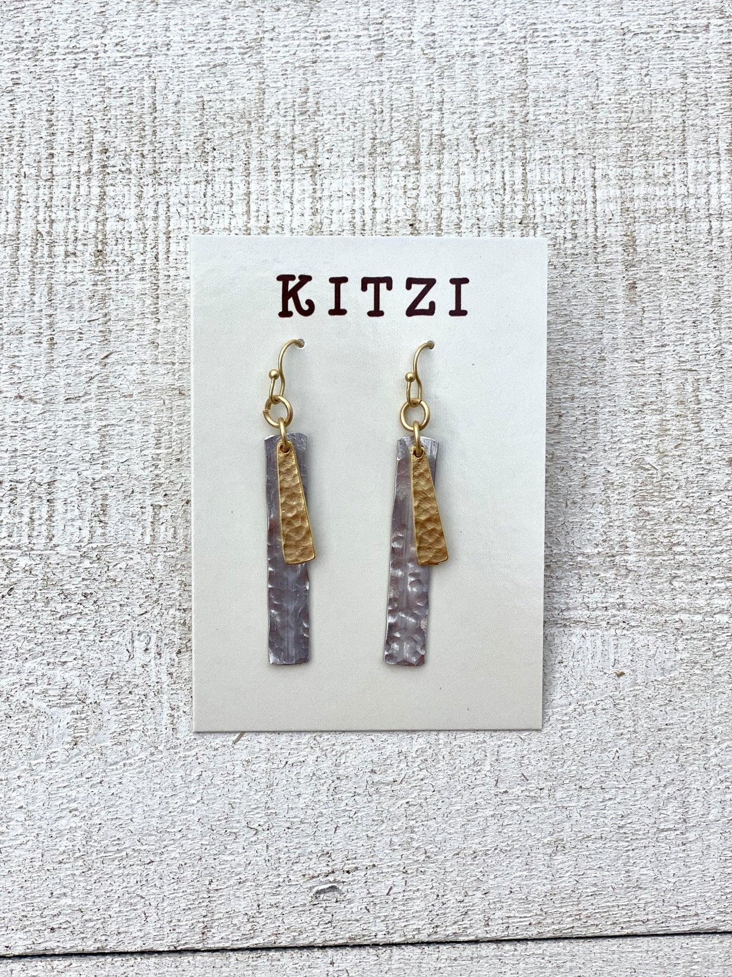 Kitzi Silver with Gold Rectangle Plank Earrings
