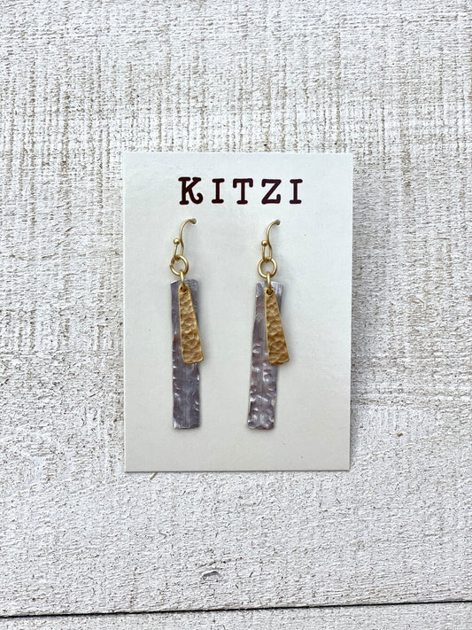 Kitzi Silver with Gold Rectangle Plank Earrings