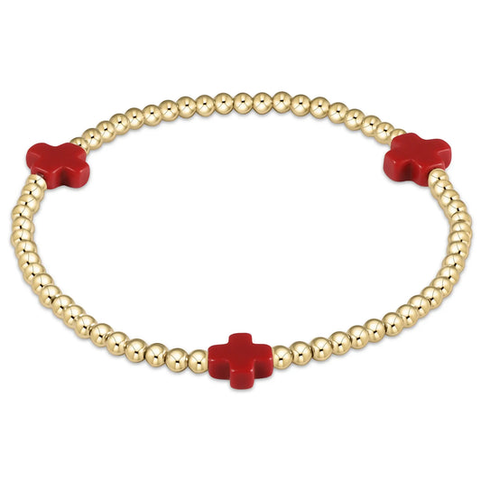 eNewton Signature Cross 3mm Bead Bracelet | Red