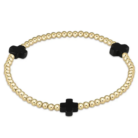 eNewton Signature Cross 3mm Bead Bracelet | Onyx