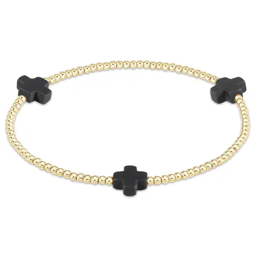 eNewton Signature Cross 2mm Bead Bracelet | Onyx