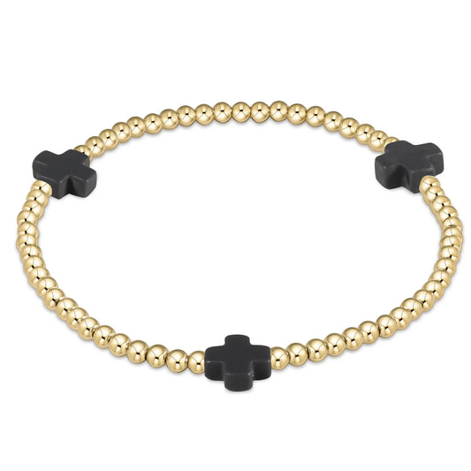 eNewton Signature Cross 3mm Bead Bracelet | Charcoal