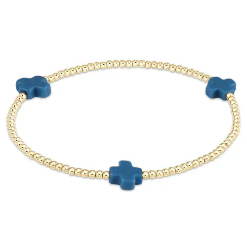 eNewton Signature Cross 2mm Bead Bracelet | Cobalt