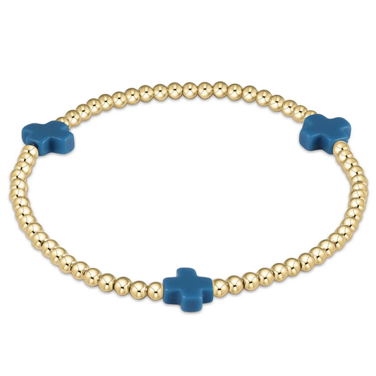 eNewton Signature Cross 3mm Bead Bracelet | Cobalt