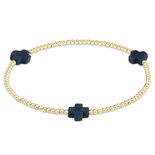 eNewton Signature Cross 2mm Bead Bracelet | Navy