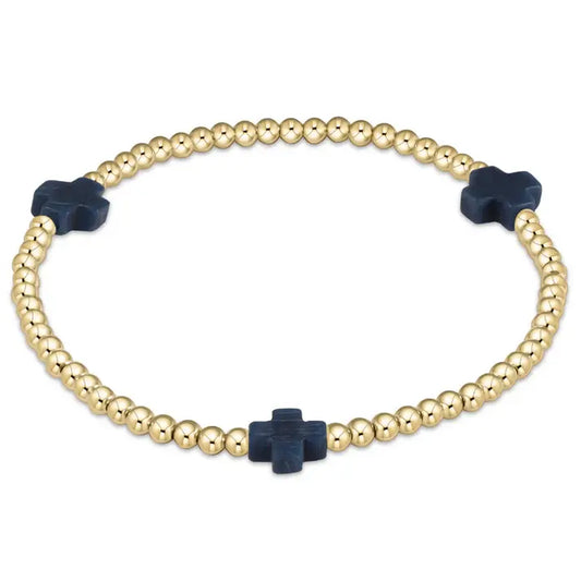 eGirl Signature Cross Gold Pattern Bead Bracelet | Navy 3mm