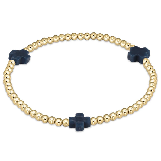 eNewton Signature Cross 3mm Bead Bracelet | Navy