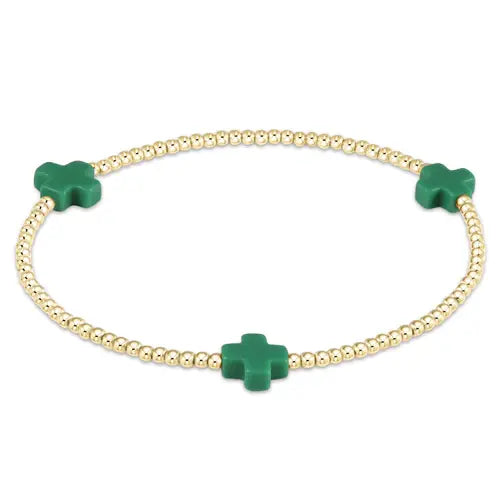 eNewton Signature Cross 2mm Bead Bracelet | Emerald