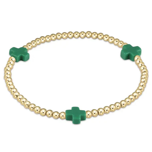 eGirl Signature Cross Gold Pattern Bead Bracelet | Emerald 3mm