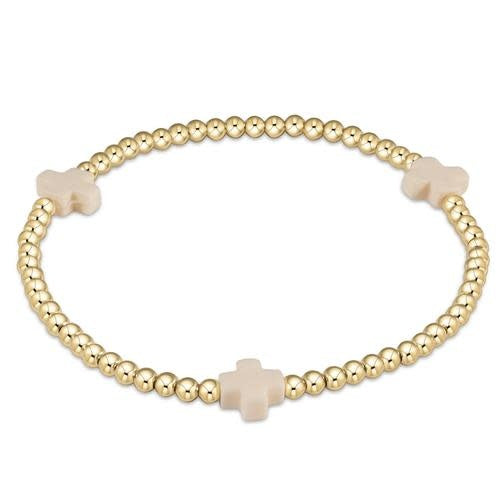 eNewton Signature Cross 3mm Bead Bracelet | Off-White