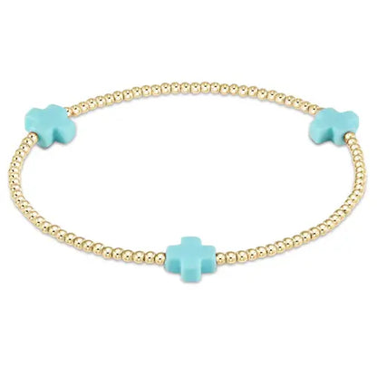 eGirl Signature Cross Small Gold Pattern Bead Bracelet | Turquoise 2mm