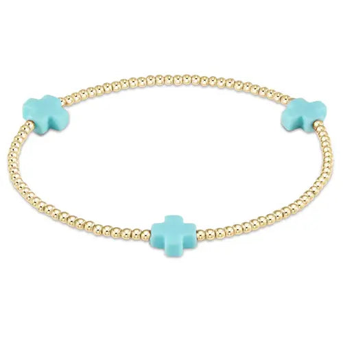 eGirl Signature Cross Small Gold Pattern Bead Bracelet | Turquoise 2mm
