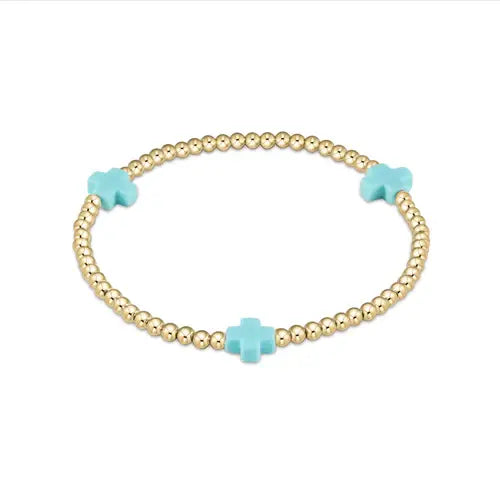 eGirl Signature Cross Gold Pattern Bead Bracelet | Turquoise 3mm