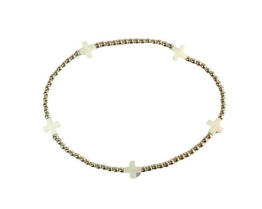 eGirl Signature Cross Small Gold Pattern Bead Bracelet | Off-White 2mm