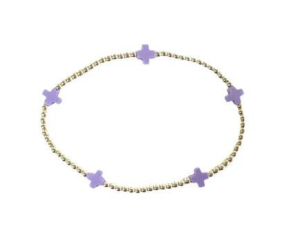 eGirl Signature Cross Small Gold Pattern Bead Bracelet | Purple 2mm