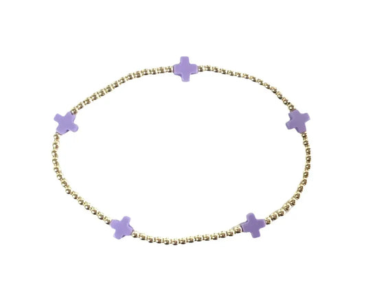 eGirl Signature Cross Small Gold Pattern Bead Bracelet | Purple 2mm