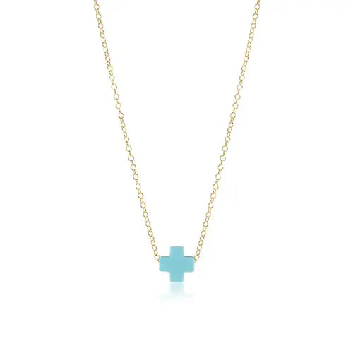 eGirl Small Signature Cross Gold Necklace | 14in Turquoise