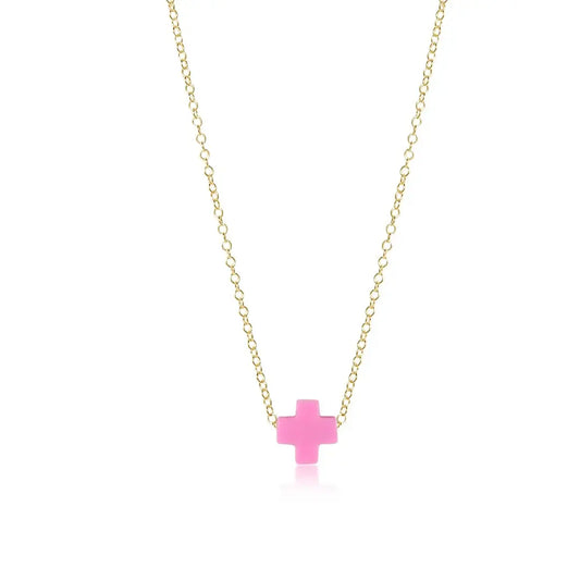 eGirl Small Signature Cross Gold Necklace |  14in Pink