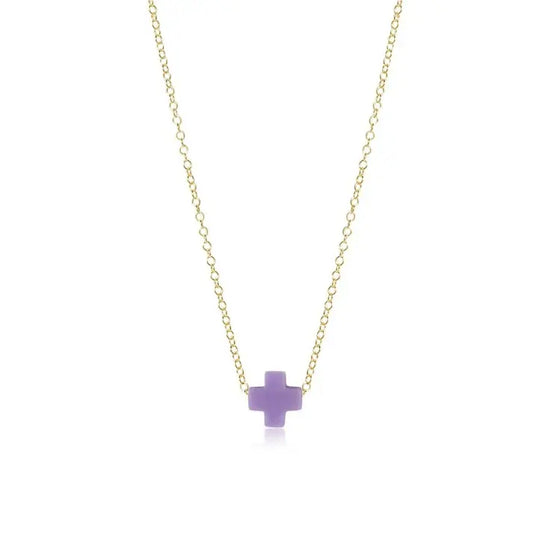 eGirl Small Signature Cross Gold Necklace |  14in Purple