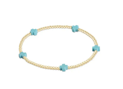 eGirl Signature Cross Small Gold Pattern Bead Bracelet | Turquoise 2mm
