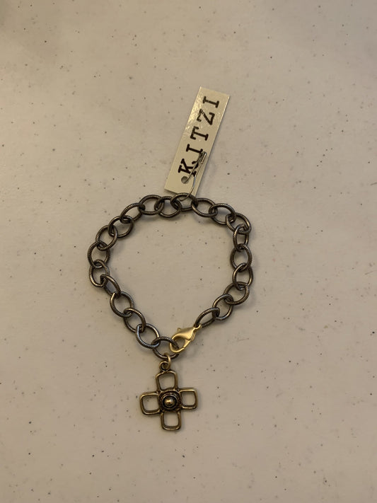 Kitzi Rhodium Chain with Gold Open Cross Bracelet