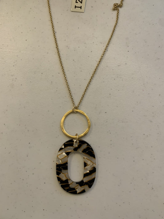 Kitzi Black & White Gold Crackle Open Circle Necklace