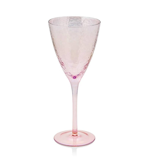 Hammered Stemmed Wine Glass | Pink Luster 15oz