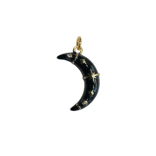 Black Enamel Crescent Moon Charm Pendant