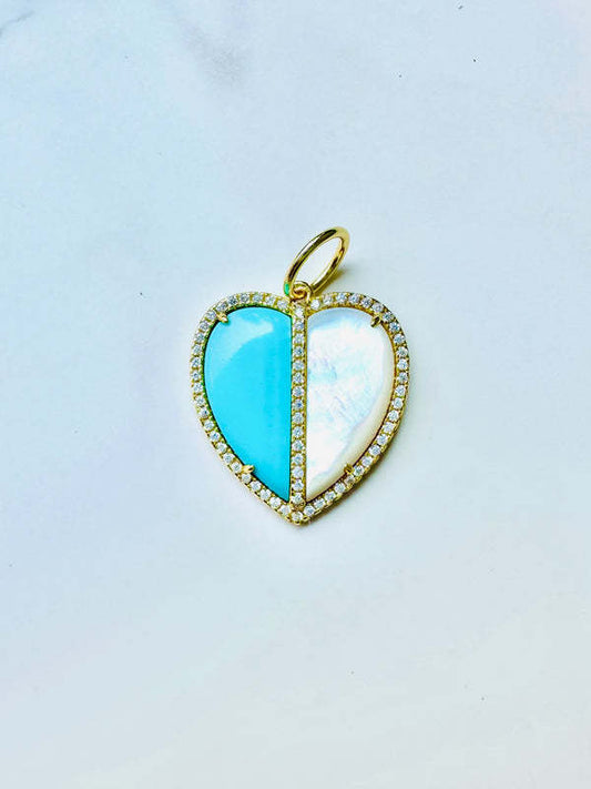 Turquoise + Mother of Pearl Heart Charm Pendant