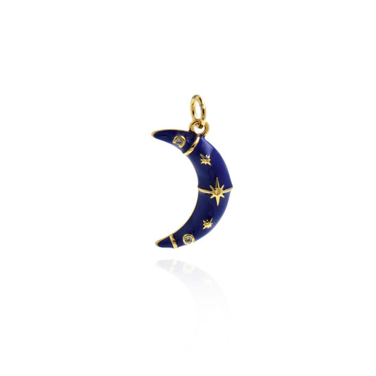 Blue Enamel Crescent Moon Charm Pendant