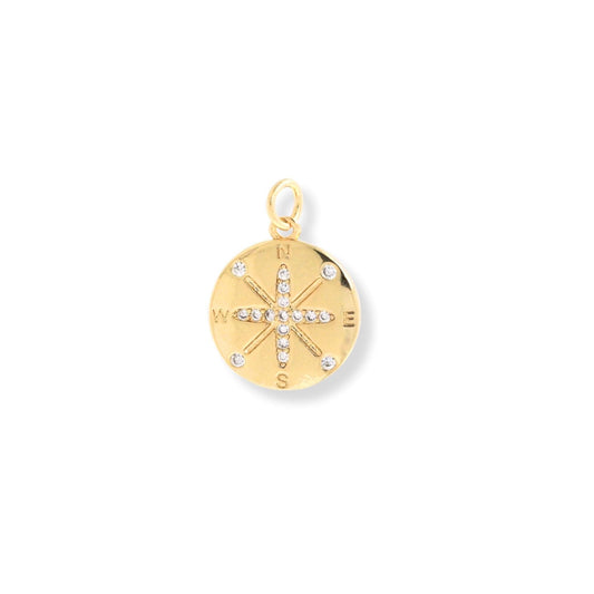 Gold Disc Crystal Compass Charm Pendant
