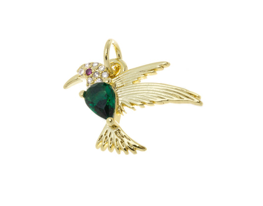 Emerald Green Stone Hummingbird Charm Pendant