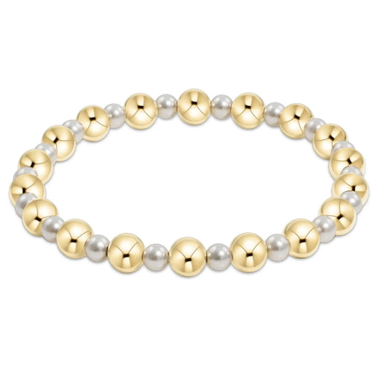 eNewton Extends Pearl Grateful Pattern 4mm + Classic Gold 6mm Bead Bracelet