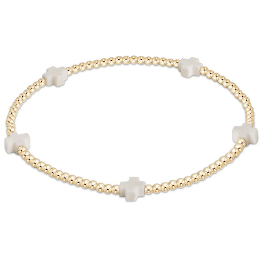 eNewton Signature Cross Small 2mm Bead Bracelet | Off-White