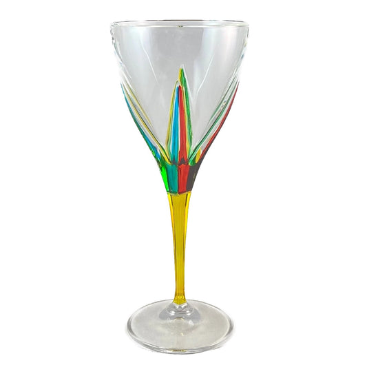 Murano Italian Crystal Wine Glass | Swirls Rainbow Yellow 8.75oz