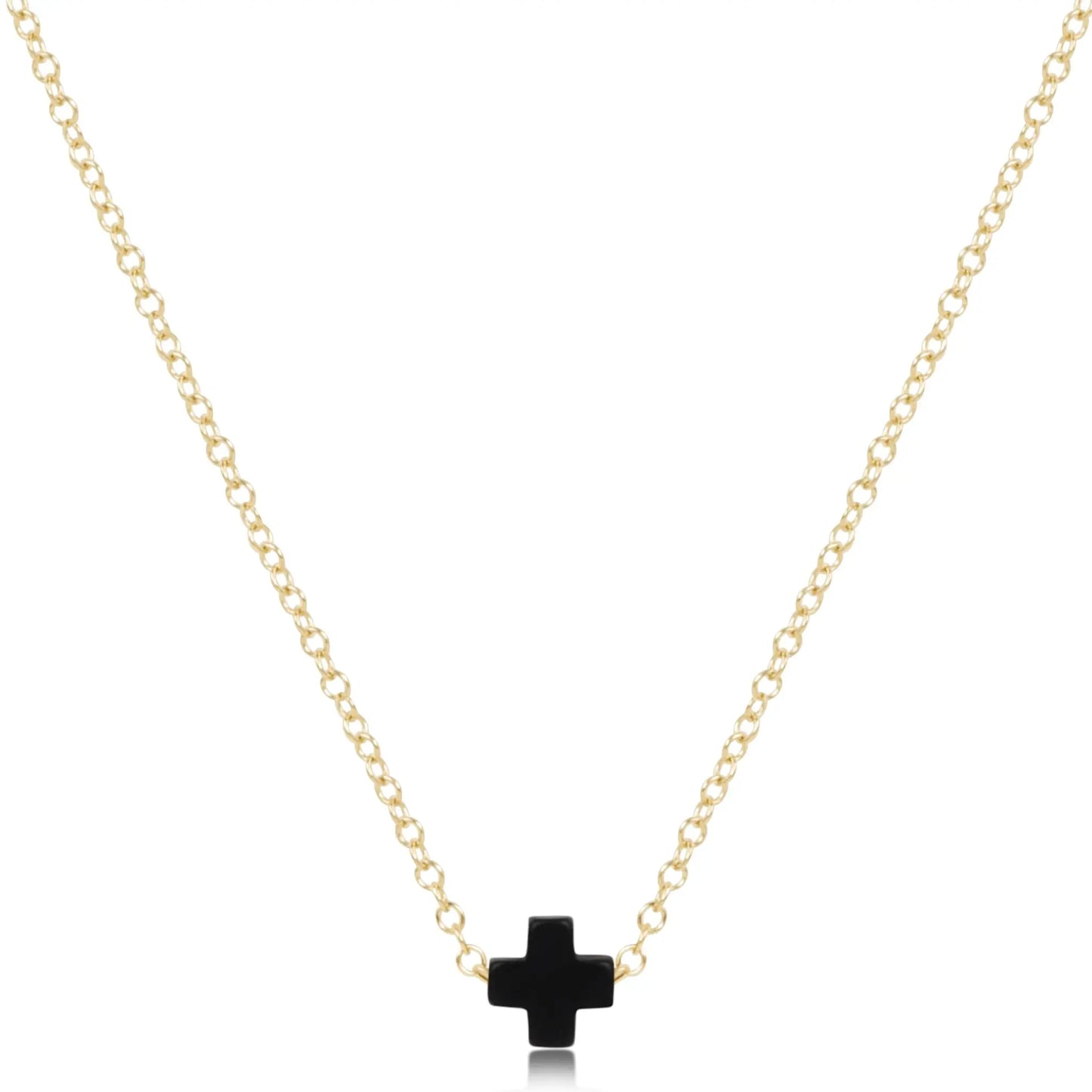 eNewton Signature Small Cross Gold Necklace | 16in Onyx