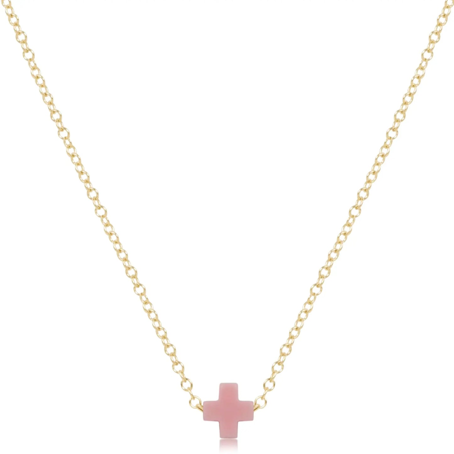 eNewton Signature Small Cross Gold Necklace | 16in Pink