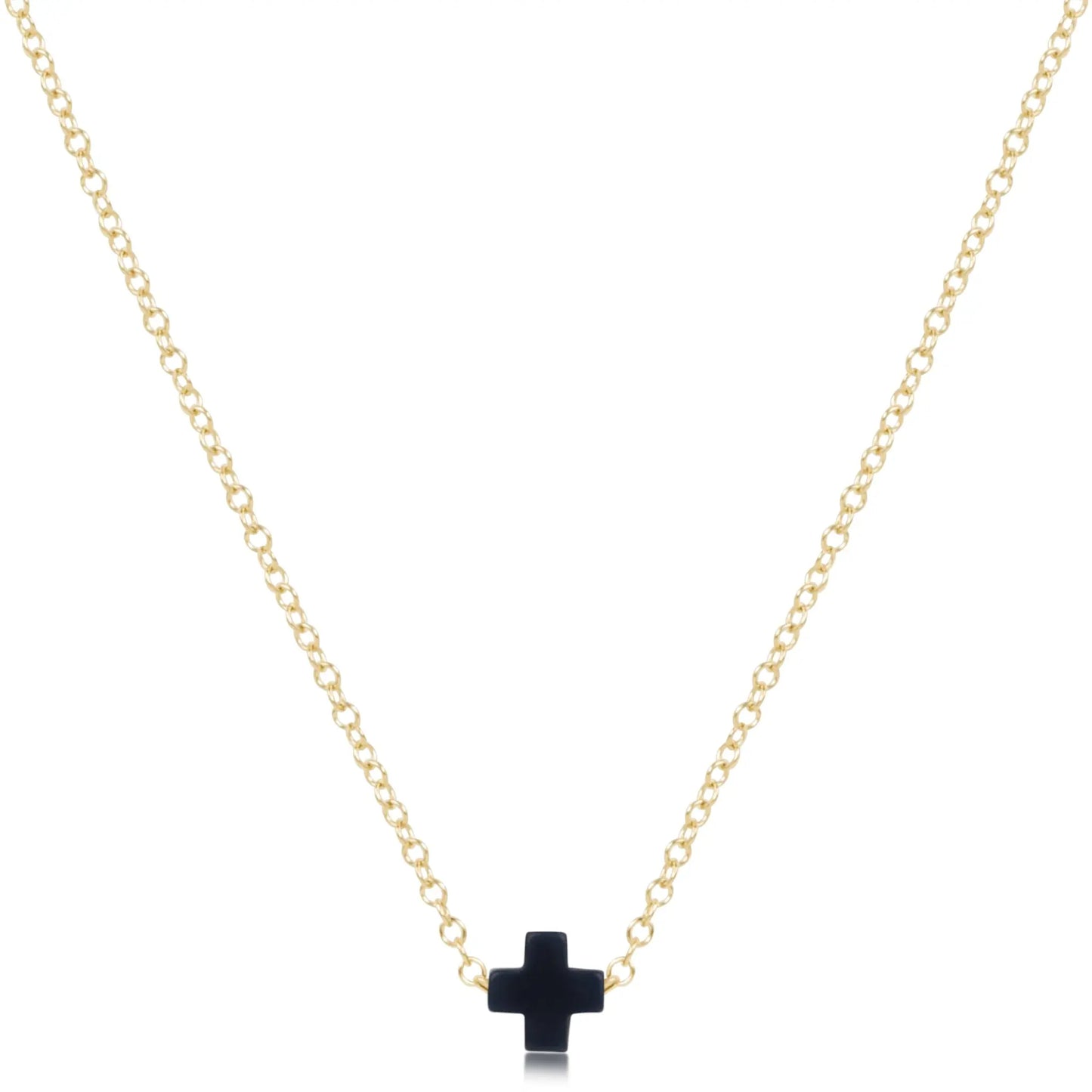 eNewton Signature Small Cross Gold Necklace | 16in Navy
