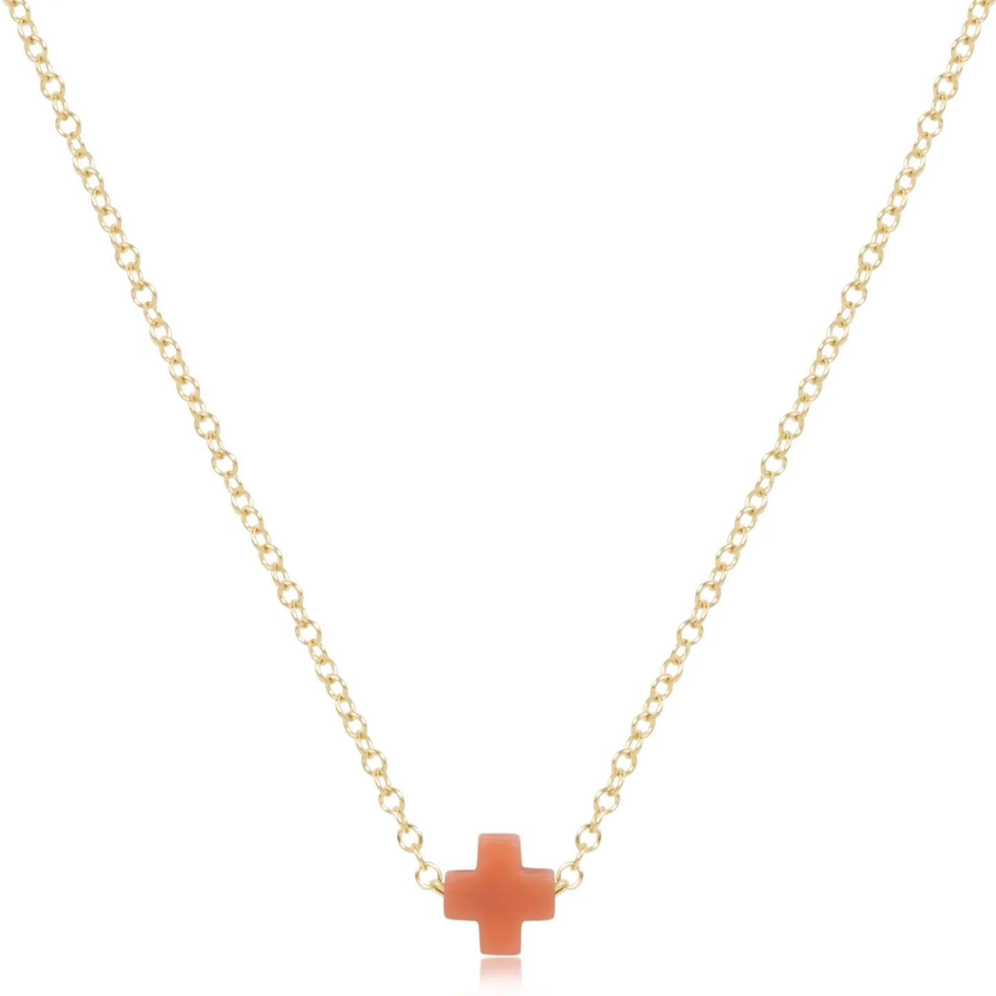 eNewton Signature Small Cross Gold Necklace | 16in Coral