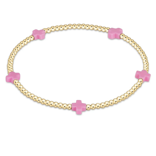 eNewton Signature Small Cross 2mm Bead Bracelet | Bright Pink